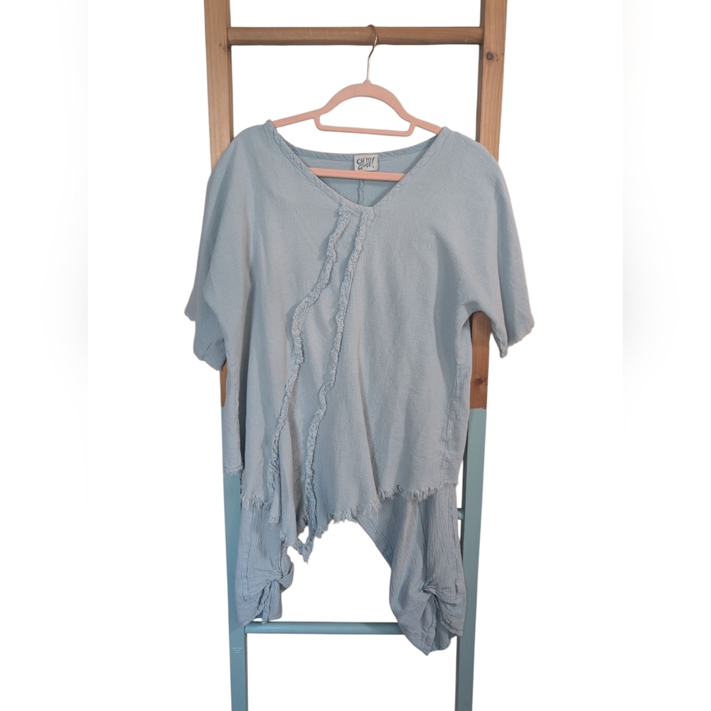 Oh My Gauze! Two Piece Baby Blue Set Crop Pant A Symmetrical Top Cotton